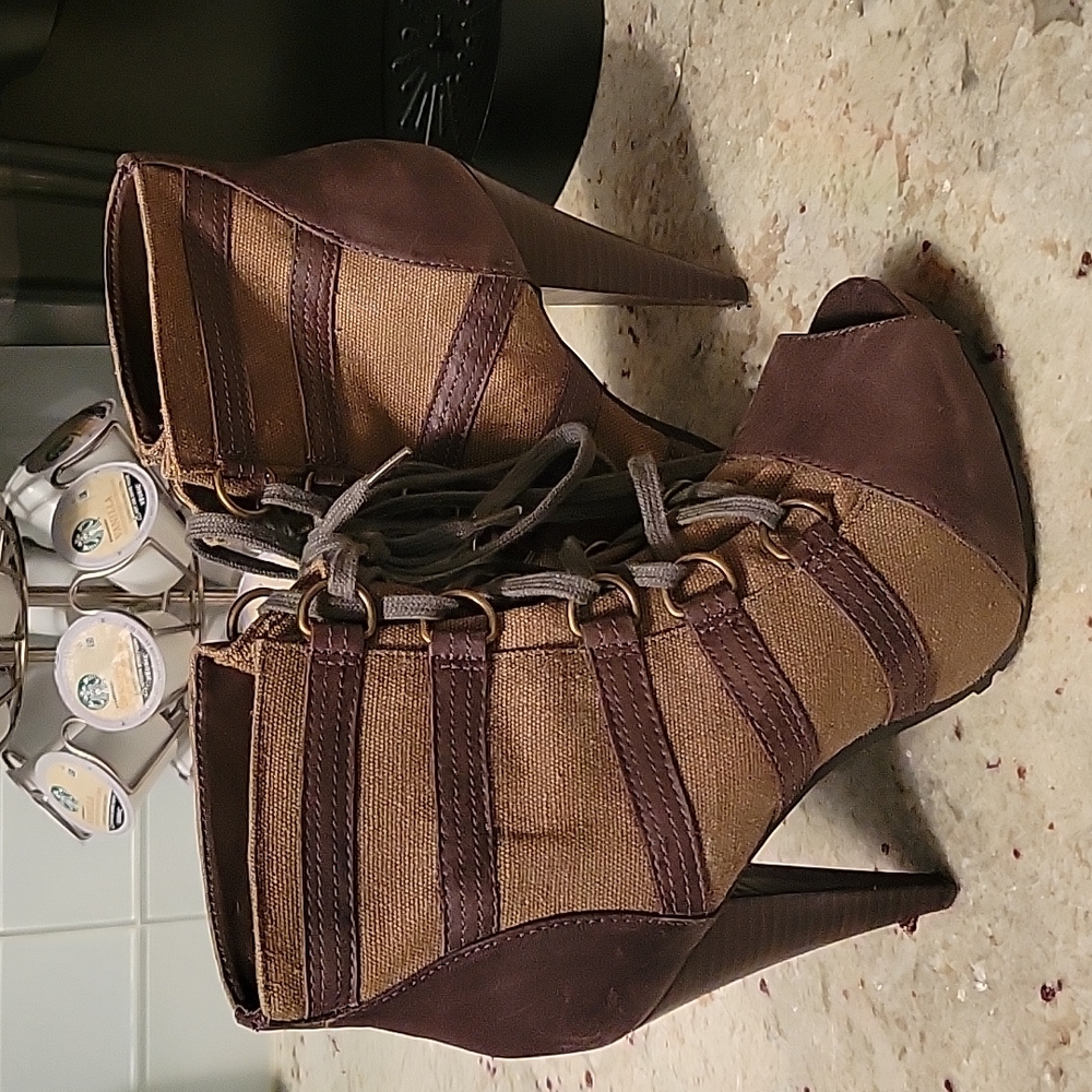 Aldo open toe tie up booties